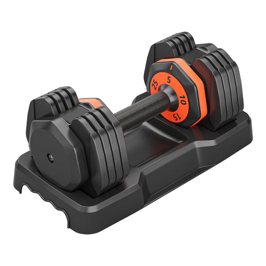 Adjustable Dumbbell , 5 in 1 Free Dumbbell for Men and Women, Black Dumbbell for Home Gym, Full Body Workout Fitness, Fast Adjust by Turning Handle 25LB