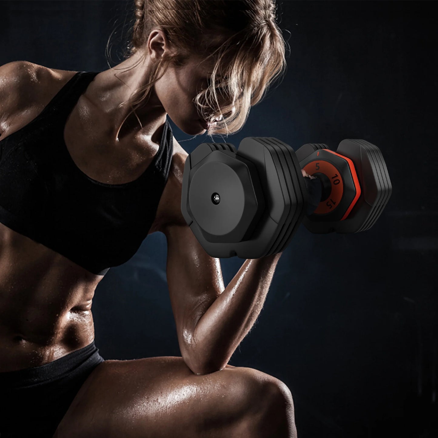 Adjustable Dumbbell , 5 in 1 Free Dumbbell for Men and Women, Black Dumbbell for Home Gym, Full Body Workout Fitness, Fast Adjust by Turning Handle 25LB