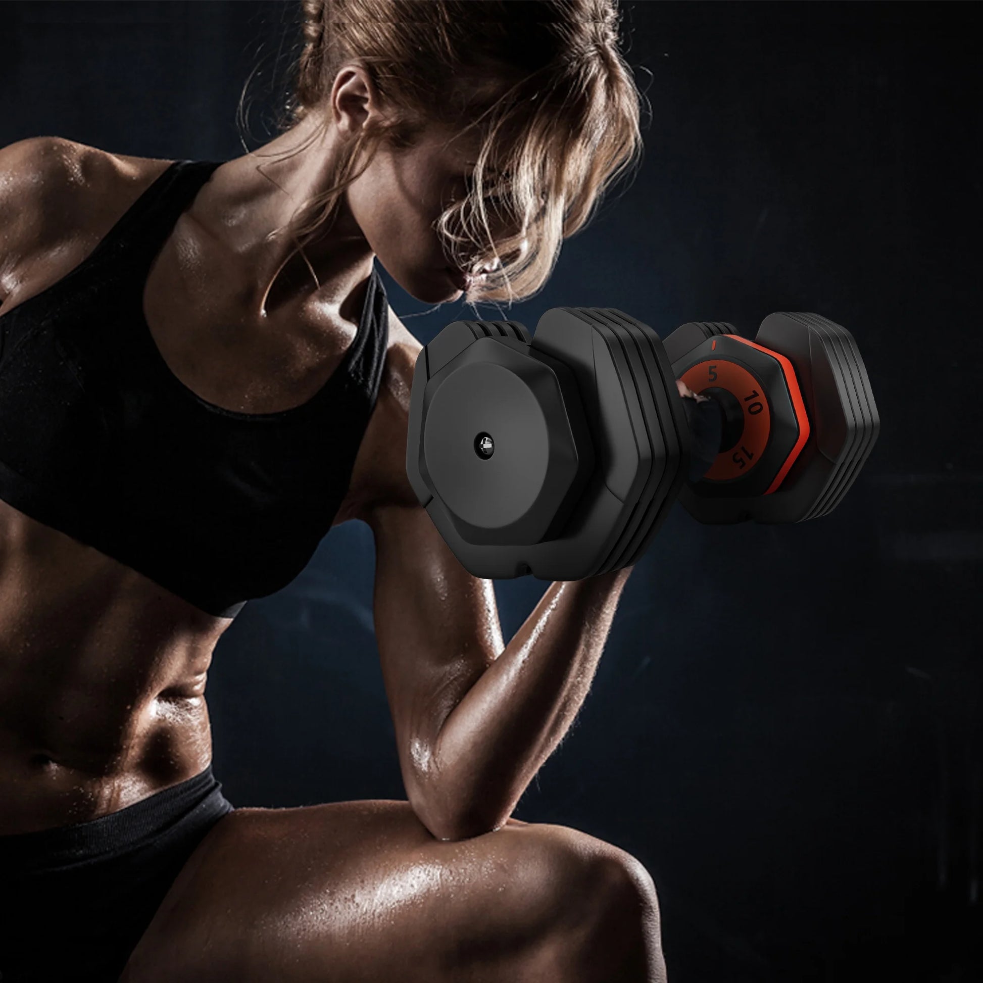 Adjustable Dumbbell , 5 in 1 Free Dumbbell for Men and Women, Black Dumbbell for Home Gym, Full Body Workout Fitness, Fast Adjust by Turning Handle 25LB